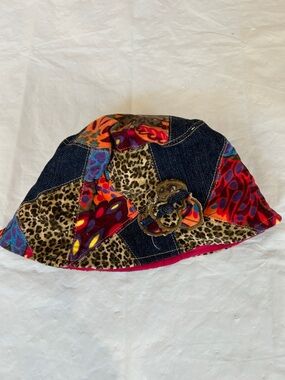 Patchwork Denim & Animal Print Bucket Hat - Multicolor